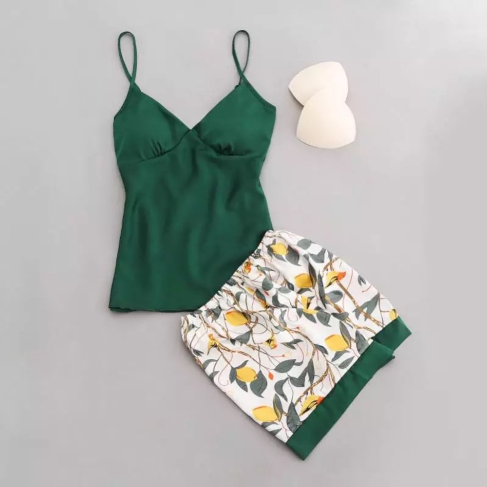 Green satin pajamas